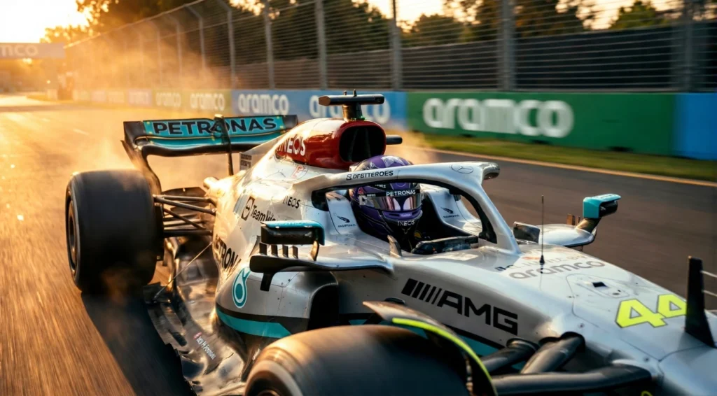 Formule 1 raceauto in actie tijdens een live race, te bekijken via iptv abonnement met premium sportkanalen voor ip tv kijken in Nederland en België