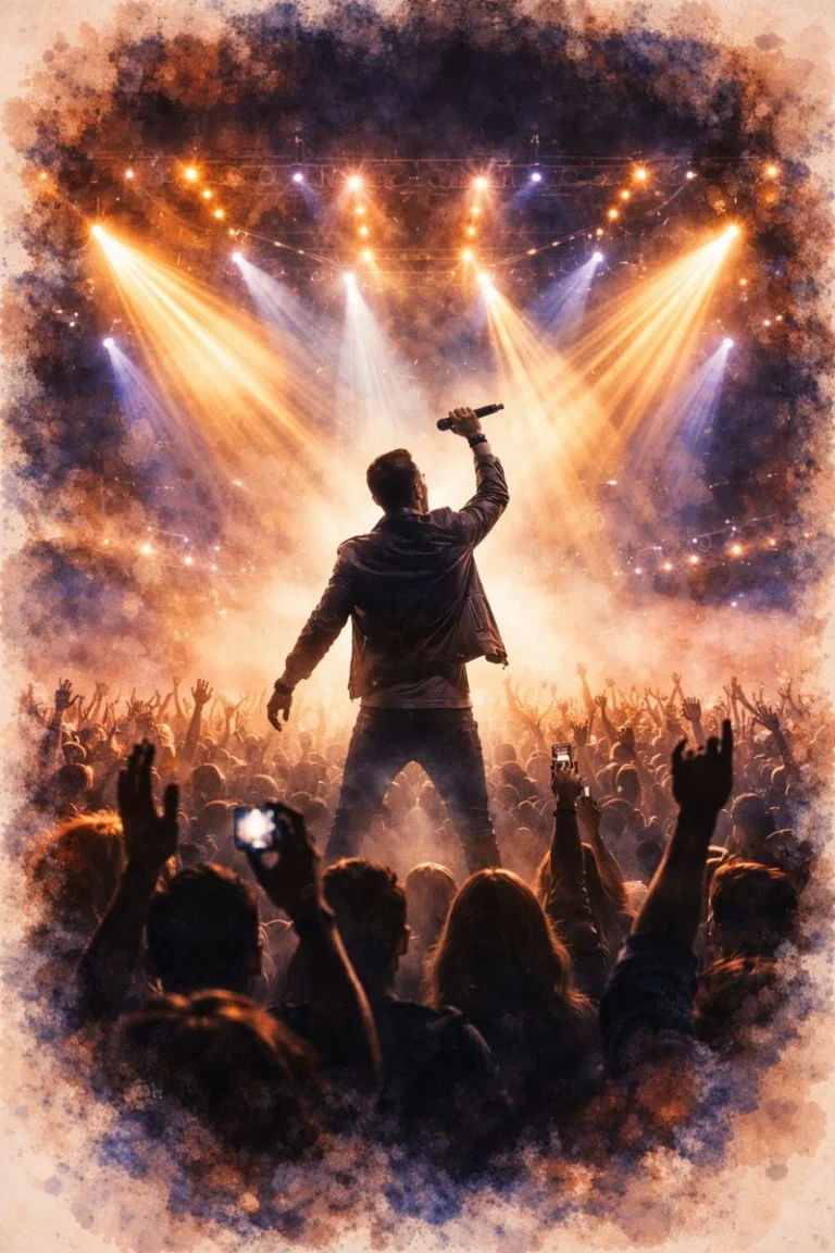 Live concert met artiest op podium en juichend publiek te streamen via iptv nederland en ip tv abonnement