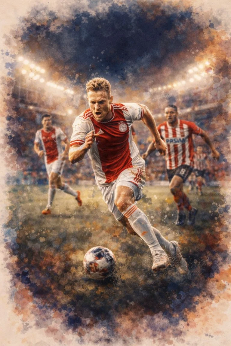 Eredivisie voetbalwedstrijd live kijken via iptv abonnement met spelers in actie en stadionverlichting op de achtergrond