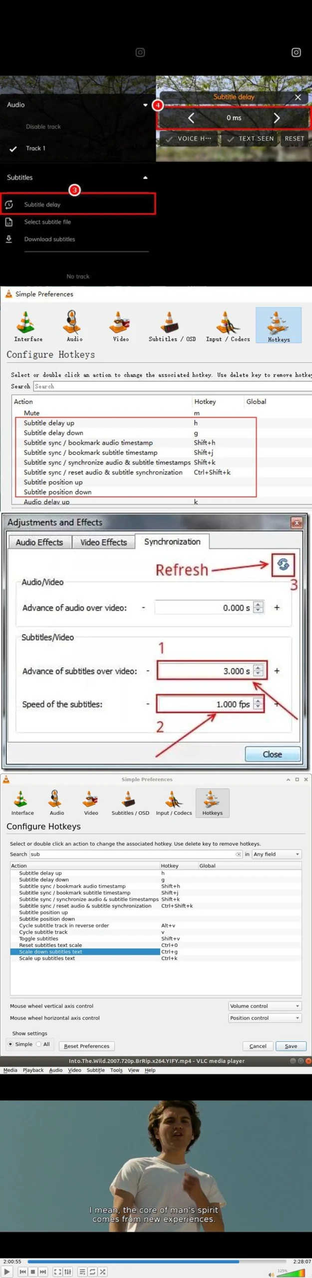 Ondertiteling te vroeg of te laat in VLC? Gebruik G om te vertragen en H om te versnellen. Elke druk geeft 50 milliseconden verschuiving.